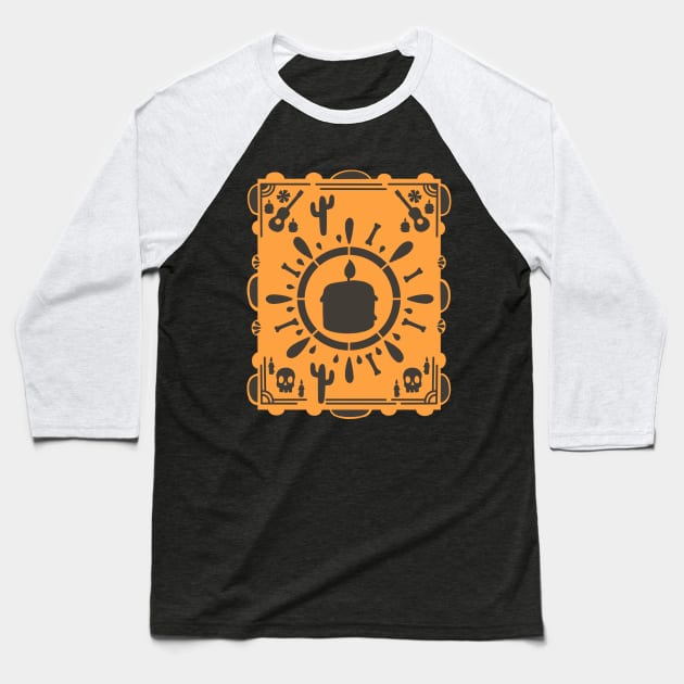 Dia De Los Muertos - black candle - orange - black skull - Papel Picado Baseball T-Shirt by Scriptnbones